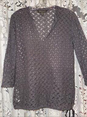 Tommy Bahama Gray Open Knit V-Neck Tunic